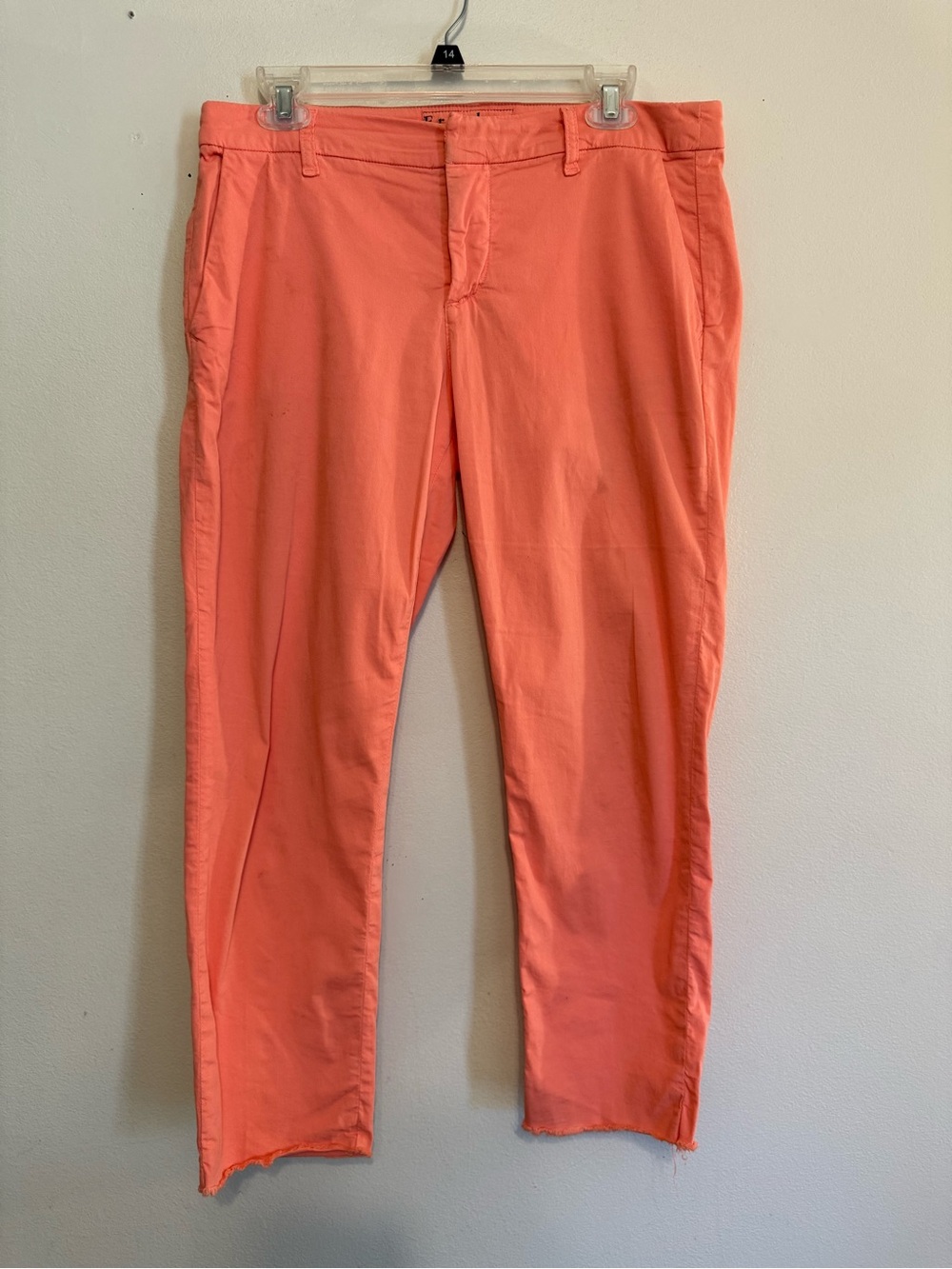 Frank & Eileen Wicklow Pants Women’s 8 Coral Raw Hem Cropped Italian Chino Twill
